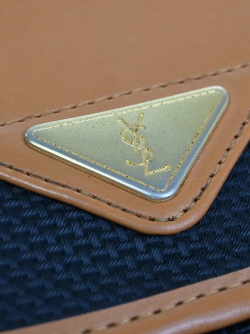 YVES SAINT LAURENT YSL Logo Shoulder Bag PVC Leather Black Brown GHW 63CA789 - Picture 15 of 16